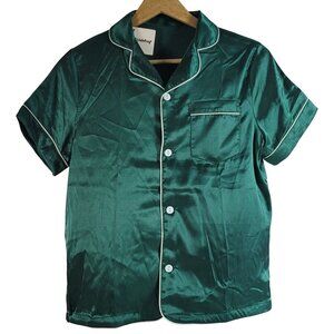 Weixinbuy Girls Satin Pajama Top Green SZ 11-12 Short Sleeves Button Collar NWT